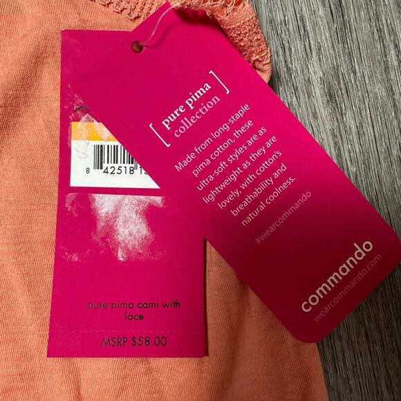 Commando Pure Pima Cami with Lace Coral Orange NEW - Picture 2 of 4